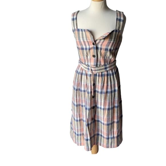 GAL MEETS GLAM COLLECTION Peyton Belted Button Up Plaid Sundress Size 2 NWT - Picture 2 of 15